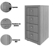 Gaveteiro Para Escritório 4 Gavetas Com Rodízios Branco