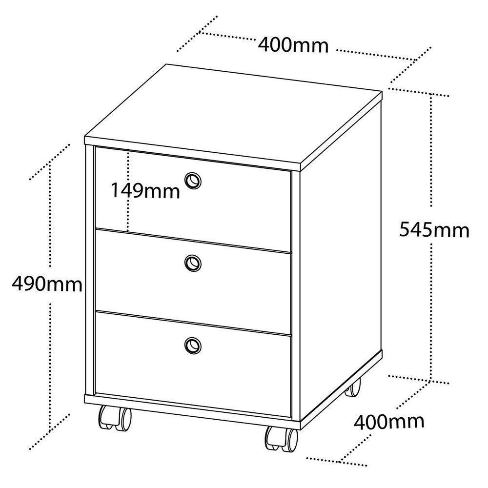 Gaveteiro Para Escritório 3 Gavetas Com Rodízios Neo Preto - 2
