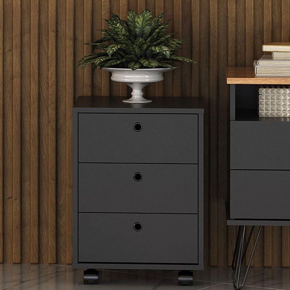 Gaveteiro Para Escritório 3 Gavetas Com Rodízios Neo Preto - 7