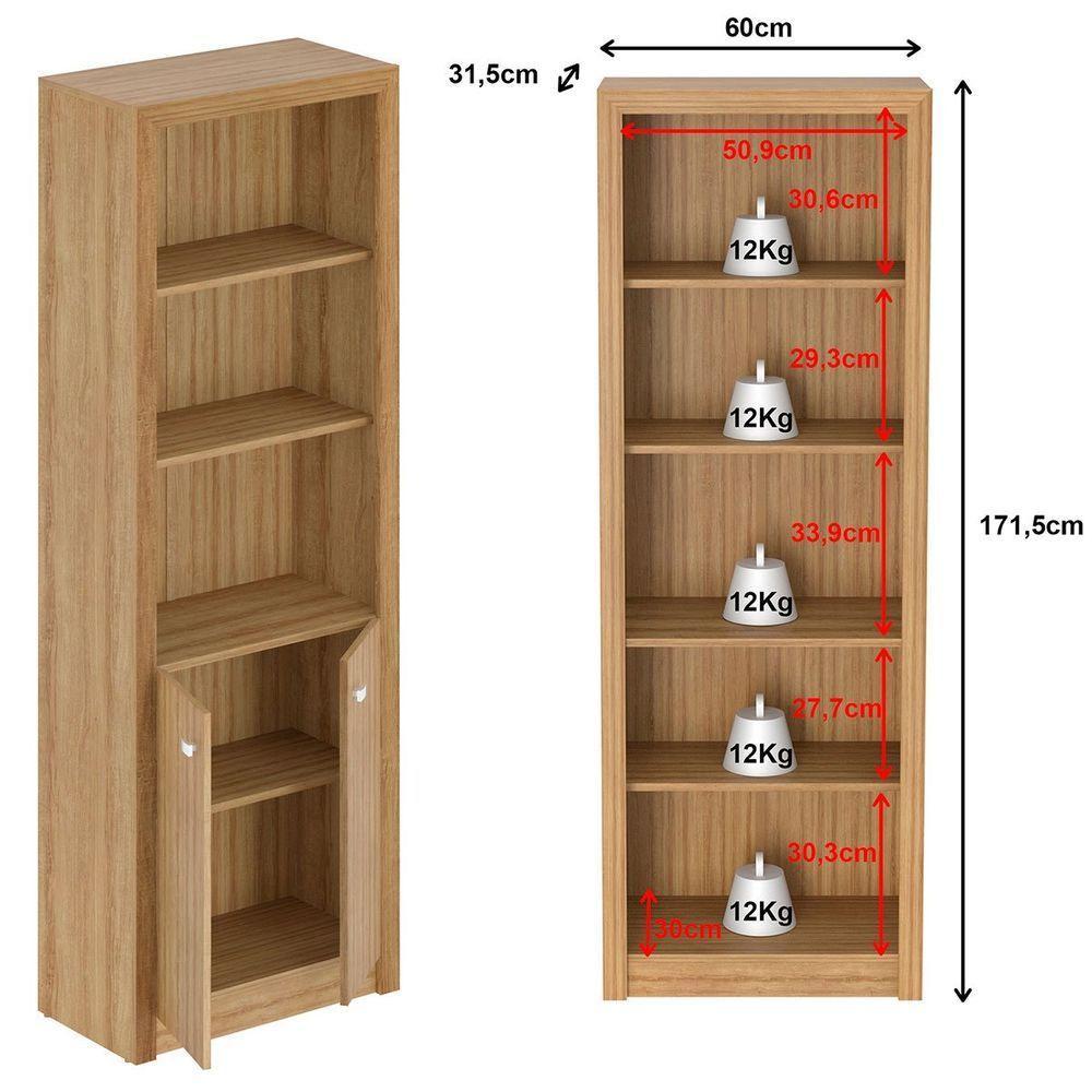Estante Armário Alta Livreiro Multiuso Office 2 Portas Amêndoa - 5