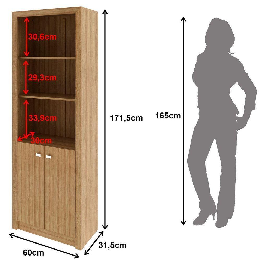 Estante Armário Alta Livreiro Multiuso Office 2 Portas Amêndoa - 6
