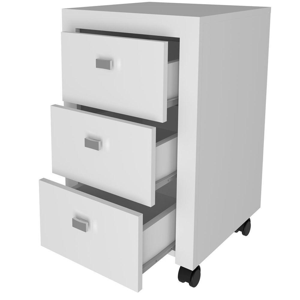 Gaveteiro Para Escritório 3 Gavetas Com Rodízios Branco - 2