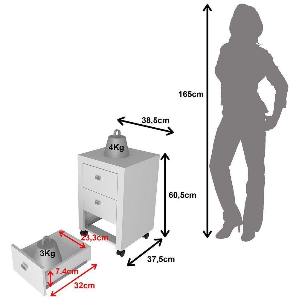 Gaveteiro Para Escritório 3 Gavetas Com Rodízios Branco - 5
