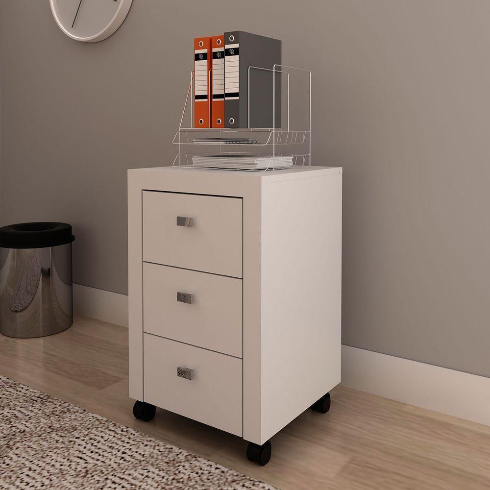 Gaveteiro Para Escritório 3 Gavetas Com Rodízios Branco - 7