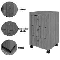 Gaveteiro Para Escritório 3 Gavetas Com Rodízios Branco