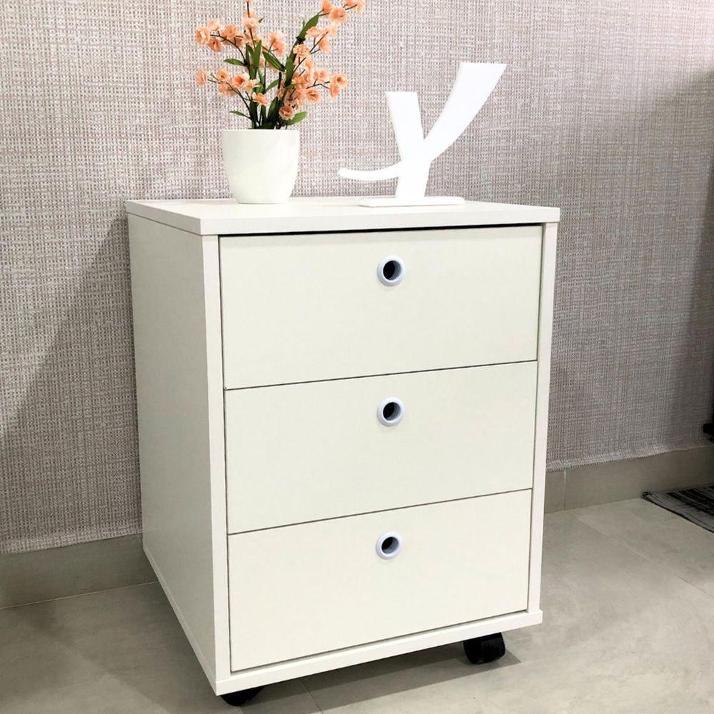 Gaveteiro Para Escritório 3 Gavetas Com Rodízios Neo Branco - 7