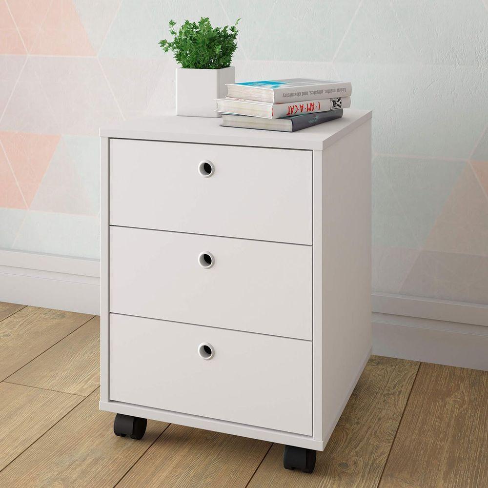 Gaveteiro Para Escritório 3 Gavetas Com Rodízios Neo Branco - 8