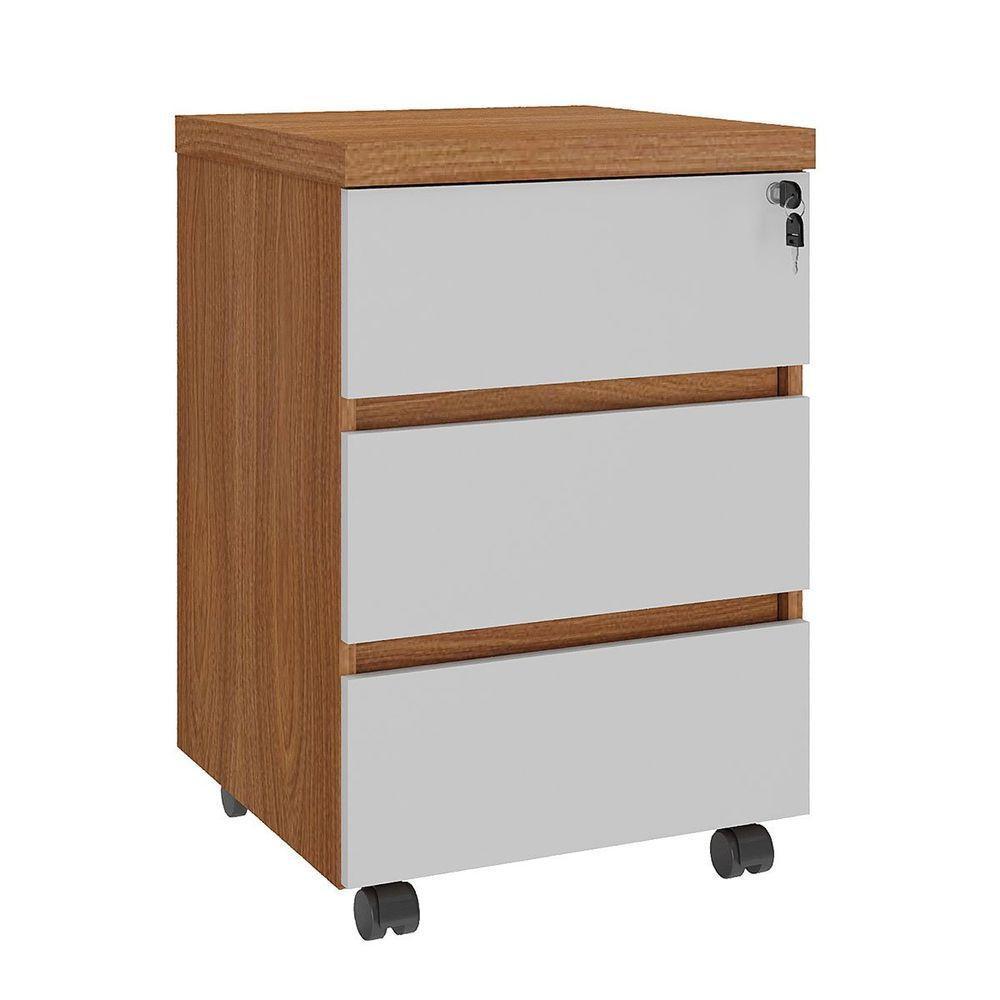 Gaveteiro Para Escritório 3 Gavetas Com Chave E Rodízios Freijó/branco - 1