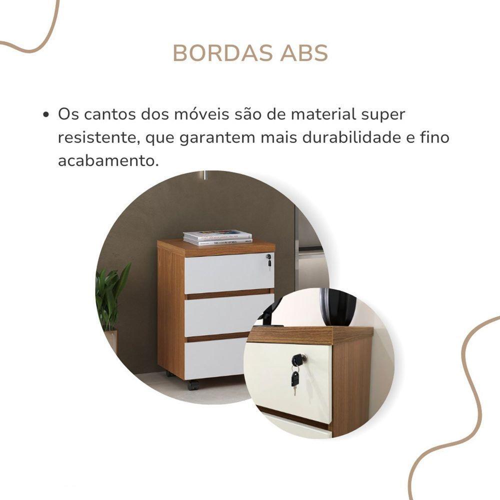 Gaveteiro Para Escritório 3 Gavetas Com Chave E Rodízios Freijó/branco - 5