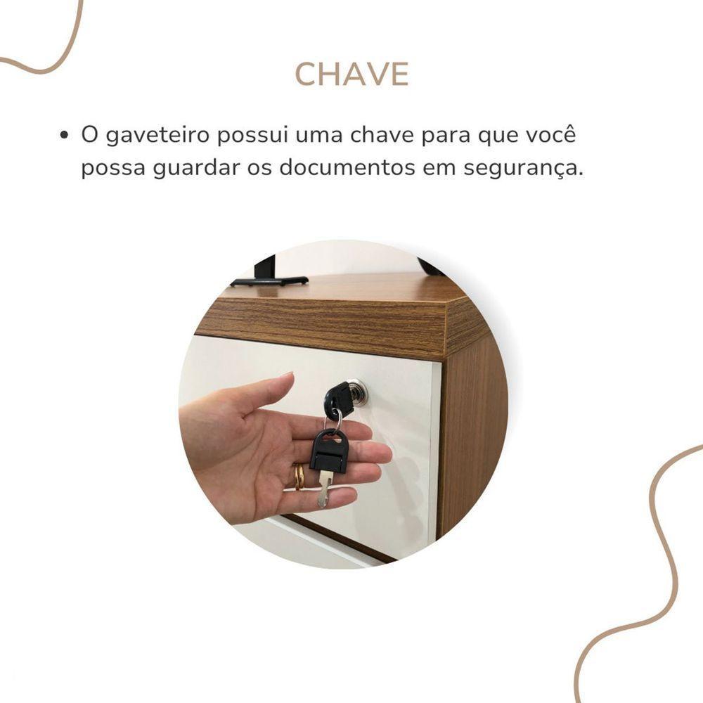 Gaveteiro Para Escritório 3 Gavetas Com Chave E Rodízios Freijó/branco - 7