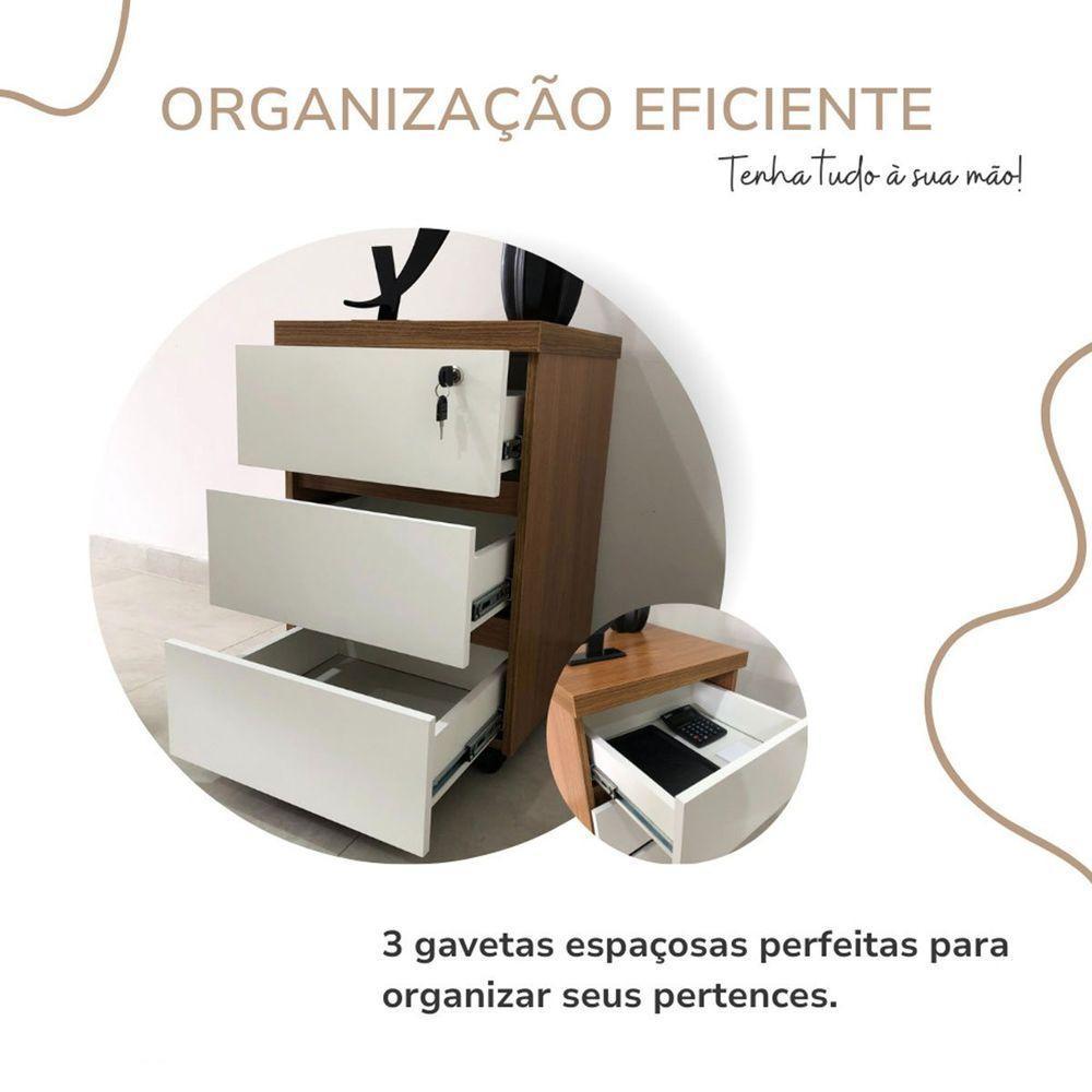 Gaveteiro Para Escritório 3 Gavetas Com Chave E Rodízios Freijó/branco - 9