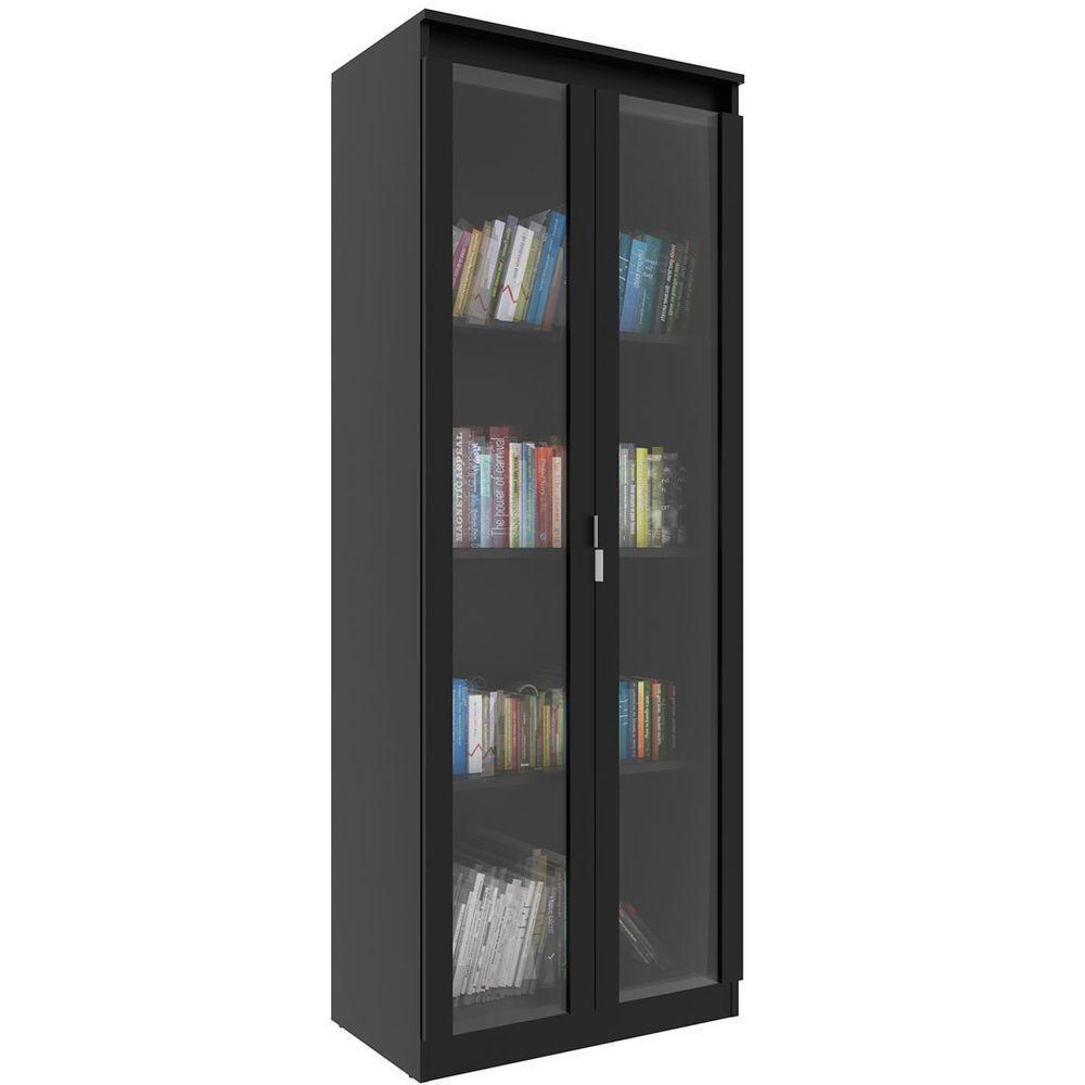 Estante Armário Alta Livreiro Multiuso Office 2 Portas Vidro Preto - 1
