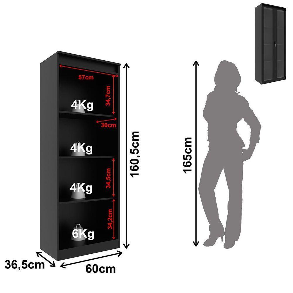 Estante Armário Alta Livreiro Multiuso Office 2 Portas Vidro Preto - 5