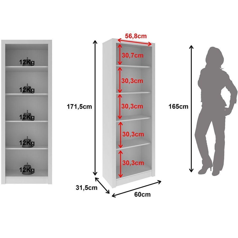 Estante Armário Alta Livreiro Multiuso Office 5 Prateleiras Branco - 4