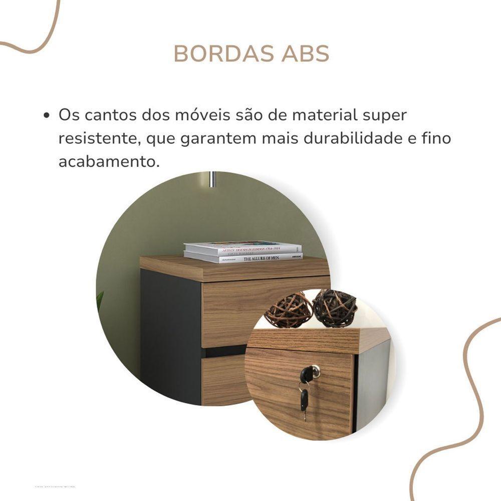 Gaveteiro Para Escritório 3 Gavetas Com Chave E Rodízios Nogal/preto - 5