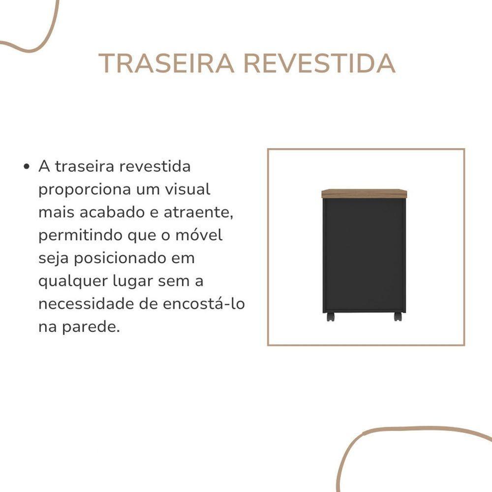 Gaveteiro Para Escritório 3 Gavetas Com Chave E Rodízios Nogal/preto - 6