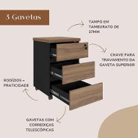 Gaveteiro Para Escritório 3 Gavetas Com Chave E Rodízios Nogal/preto - 8