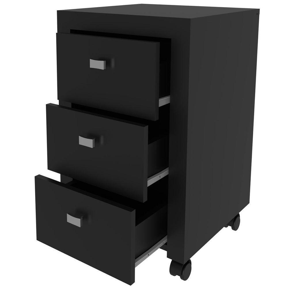 Gaveteiro Para Escritório 3 Gavetas Com Rodízios Preto - 2