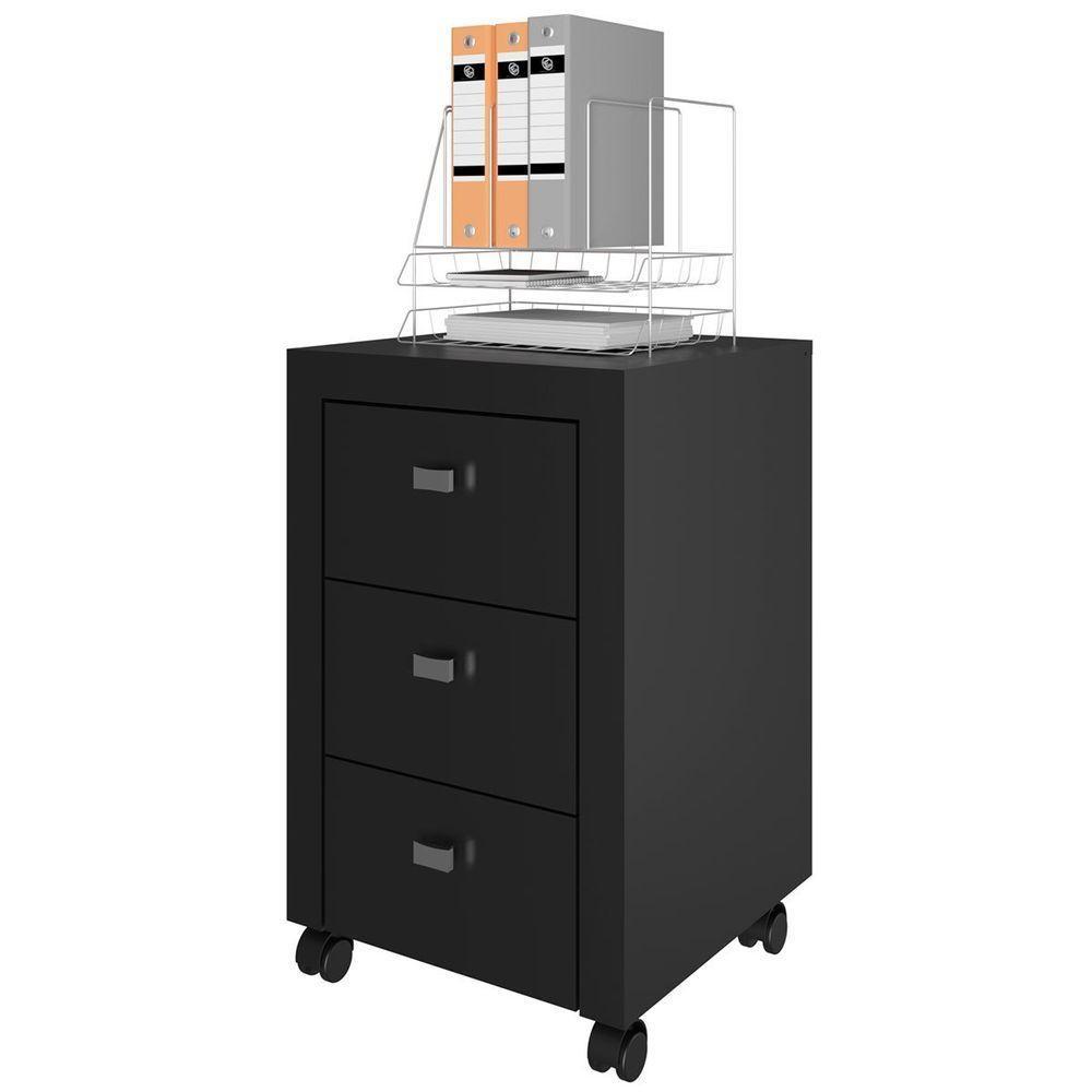 Gaveteiro Para Escritório 3 Gavetas Com Rodízios Preto - 6