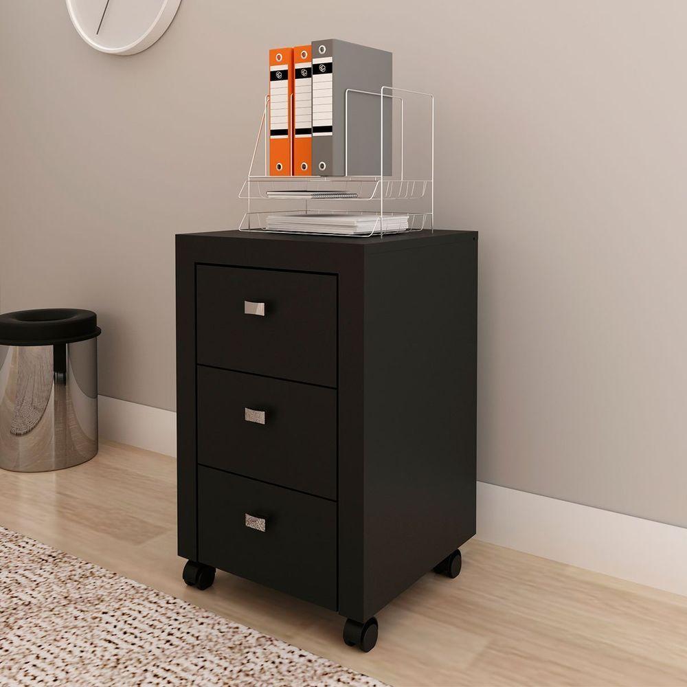 Gaveteiro Para Escritório 3 Gavetas Com Rodízios Preto - 7