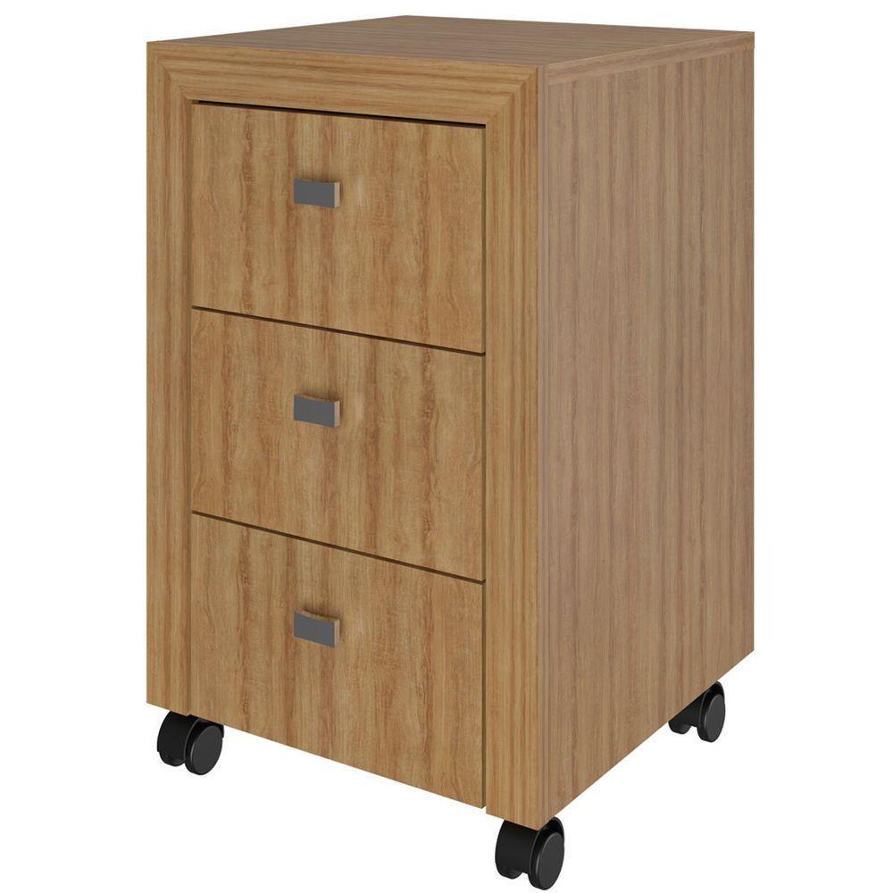 Gaveteiro Para Escritório 3 Gavetas Com Rodízios Amêndoa - 1