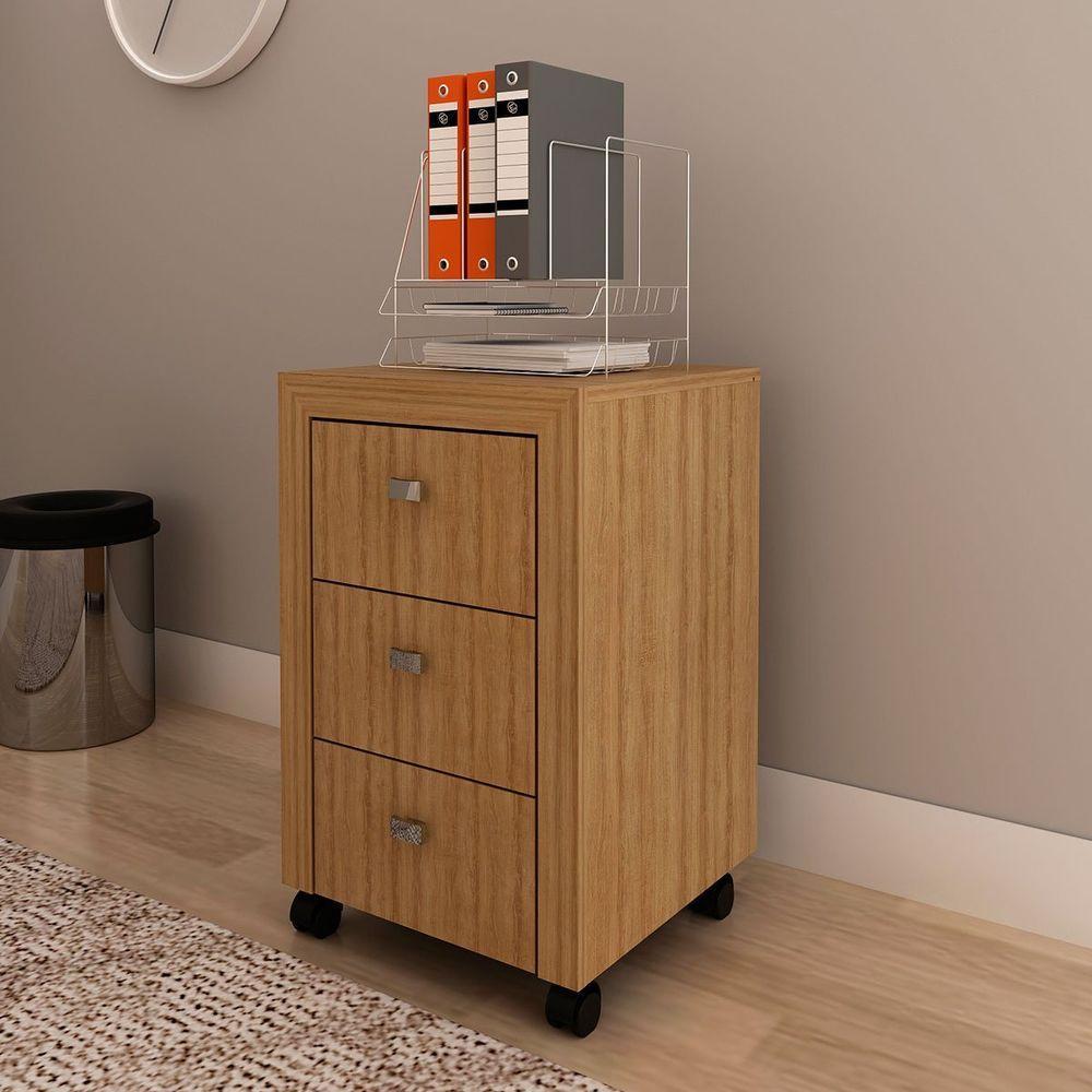 Gaveteiro Para Escritório 3 Gavetas Com Rodízios Amêndoa - 3