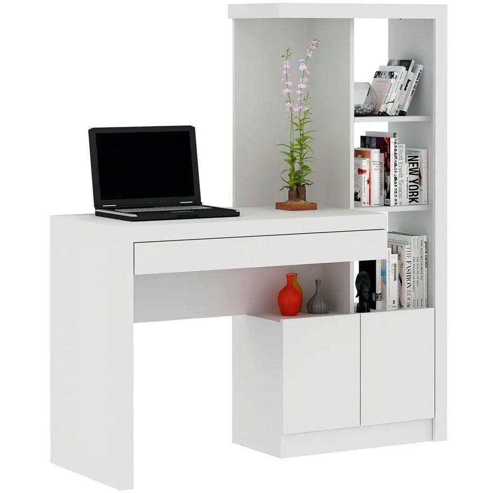 Escrivaninha Estante Para Escritório 2 Portas 1 Gaveta Branco - 1
