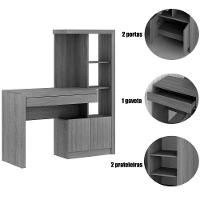 Escrivaninha Estante Para Escritório 2 Portas 1 Gaveta Branco - 6