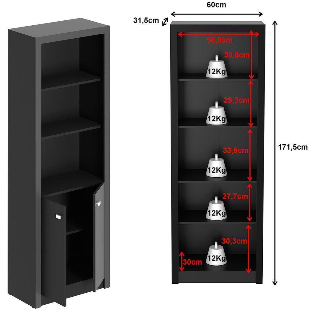 Estante Armário Alta Livreiro Multiuso Office 2 Portas Preto - 5