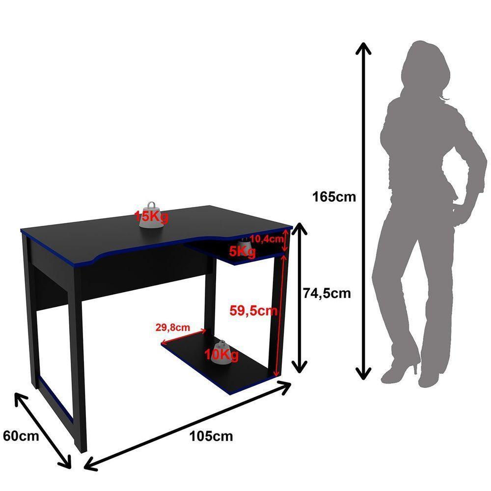 Mesa Para Computador Escrivaninha Gamer Preto/azul - 4