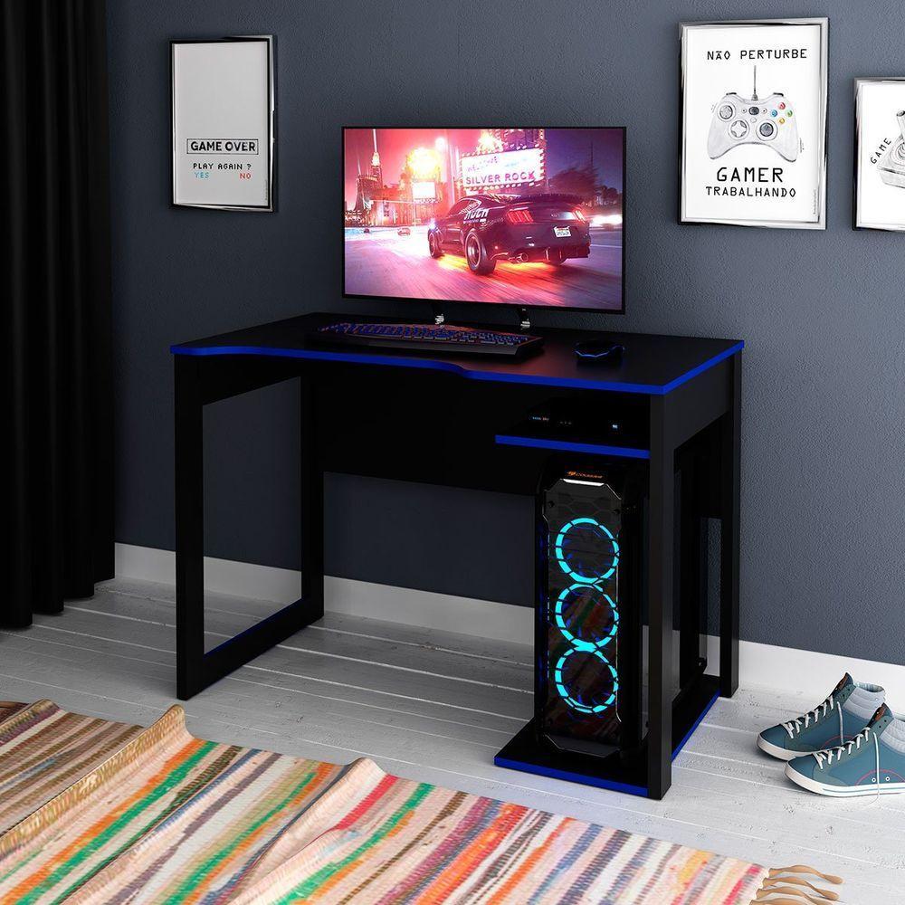 Mesa Para Computador Escrivaninha Gamer Preto/azul - 7