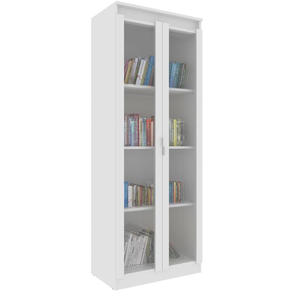 Estante Armário Alta Livreiro Multiuso Office 2 Portas Vidro Branco - 1