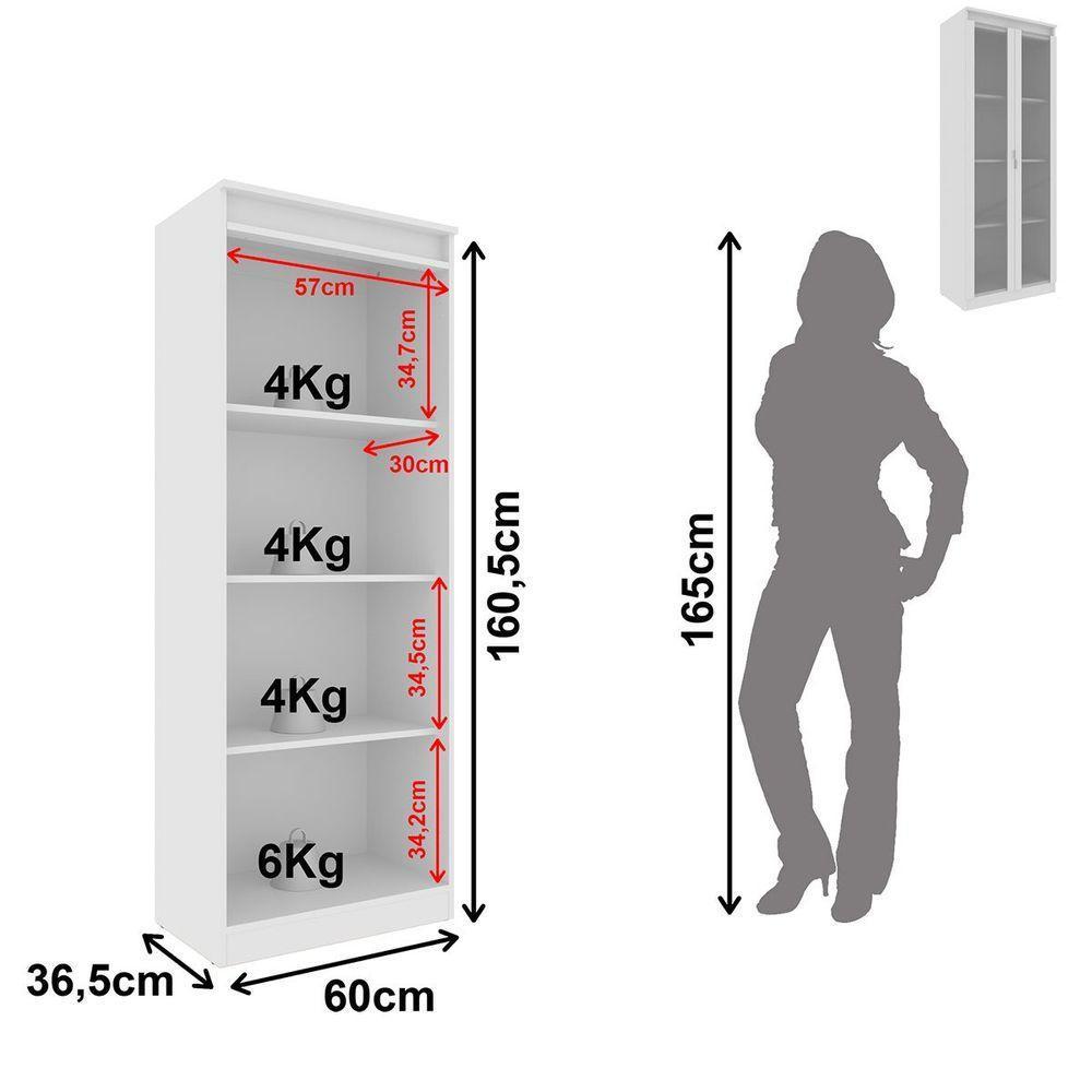Estante Armário Alta Livreiro Multiuso Office 2 Portas Vidro Branco - 5