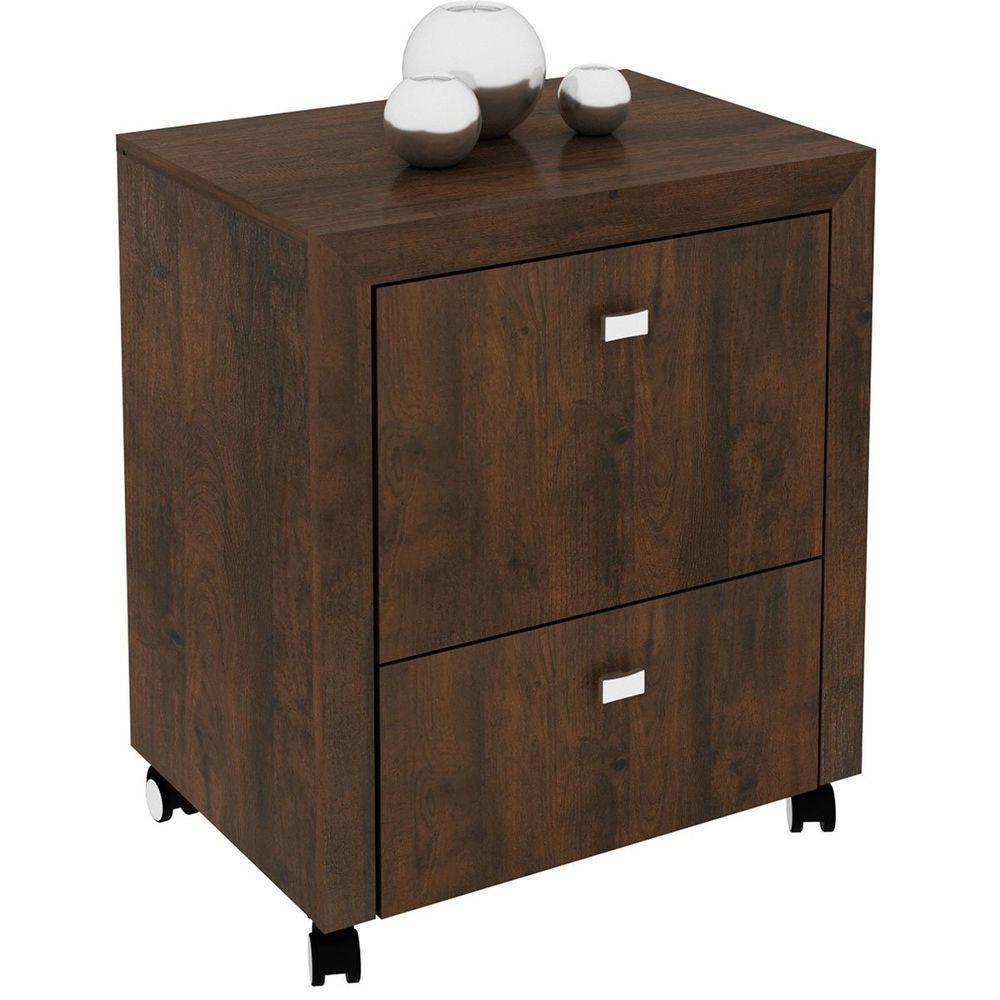 Gaveteiro Para Escritório 2 Gavetas Arquivo Com Rodízios Rústico - 1