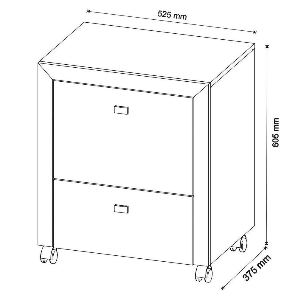 Gaveteiro Para Escritório 2 Gavetas Arquivo Com Rodízios Rústico - 3
