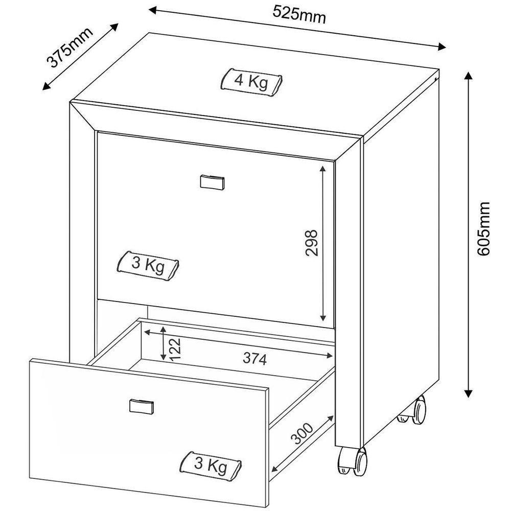 Gaveteiro Para Escritório 2 Gavetas Arquivo Com Rodízios Rústico - 5