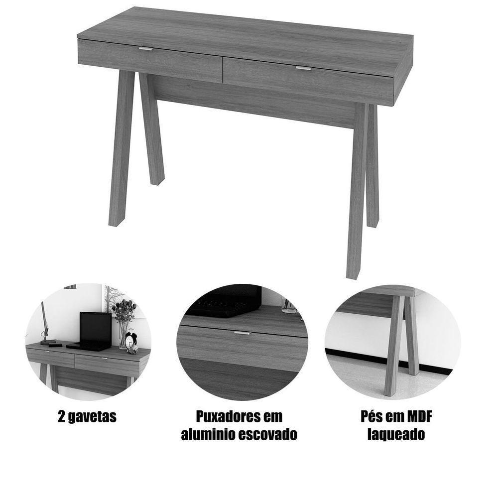 Escrivaninha Para Escritório Cavalete 2 Gavetas Amêndoa - 4