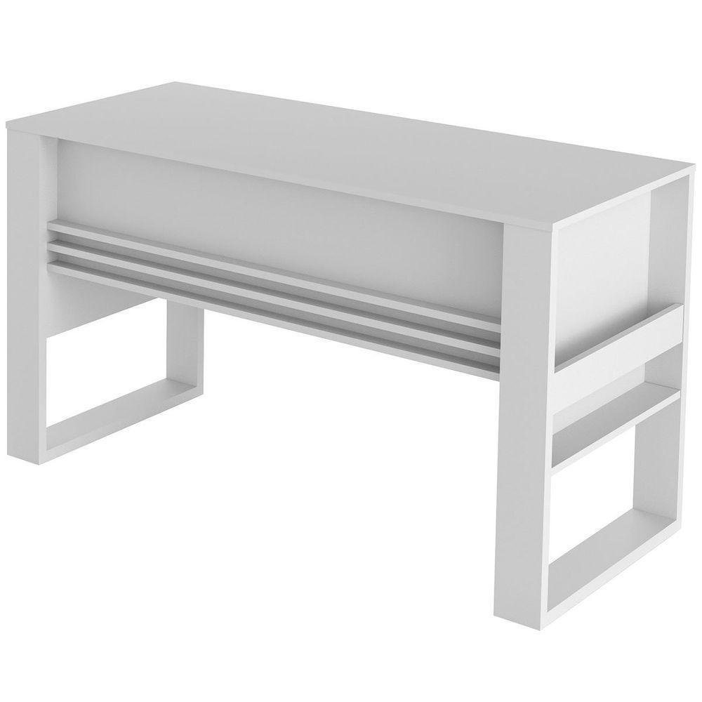 Mesa Para Escritório Escrivaninha Detalhe Ripado Branco - 1