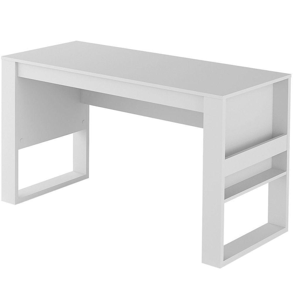 Mesa Para Escritório Escrivaninha Detalhe Ripado Branco - 4