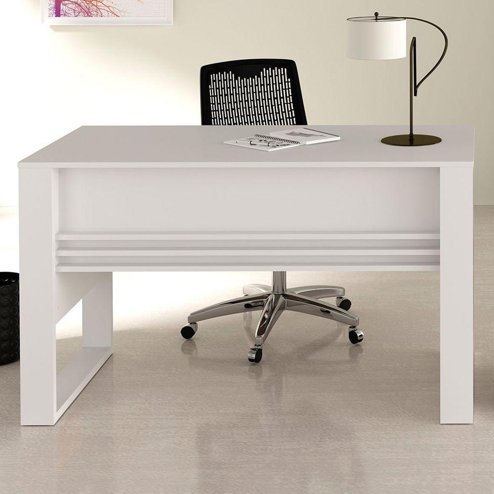 Mesa Para Escritório Escrivaninha Detalhe Ripado Branco - 6