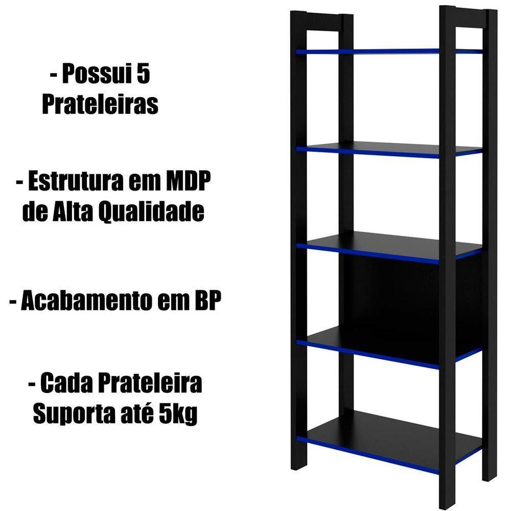Estante Multiuso Gamer Livreiro Office 5 Prateleiras Preto/azul - 3