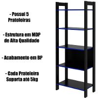 Estante Multiuso Gamer Livreiro Office 5 Prateleiras Preto/azul - 3