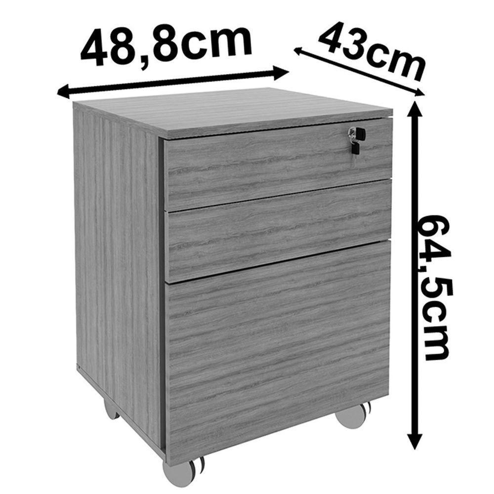 Gaveteiro Para Escritório 3 Gavetas Com Chave E Rodízios Amêndoa/preto - 3