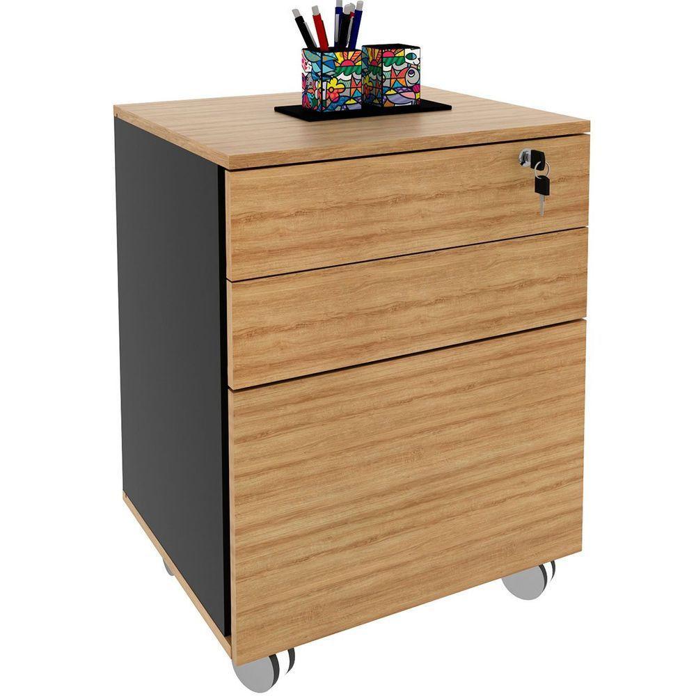 Gaveteiro Para Escritório 3 Gavetas Com Chave E Rodízios Amêndoa/preto - 6