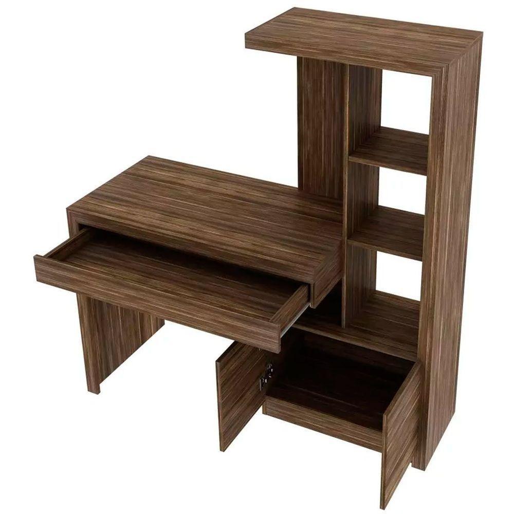 Escrivaninha Estante Para Escritório 2 Portas 1 Gaveta Nogal - 5