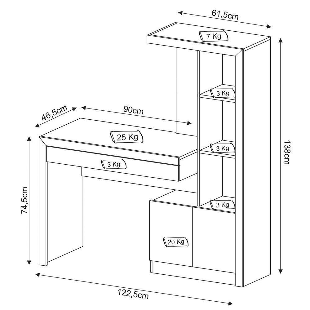 Escrivaninha Estante Para Escritório 2 Portas 1 Gaveta Nogal - 9