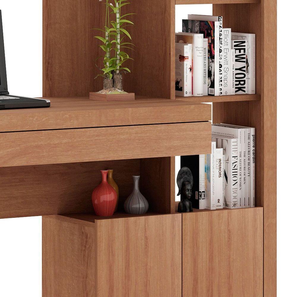Escrivaninha Estante Para Escritório 2 Portas 1 Gaveta Amêndoa - 8