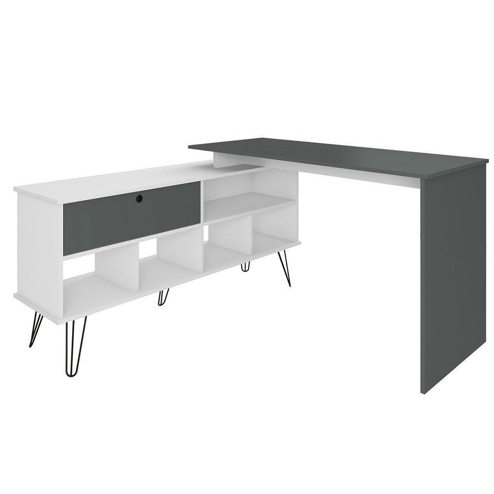 Mesa Escrivaninha Em L Com Porta E 6 Nichos Hawaii Branco/grafito - 1