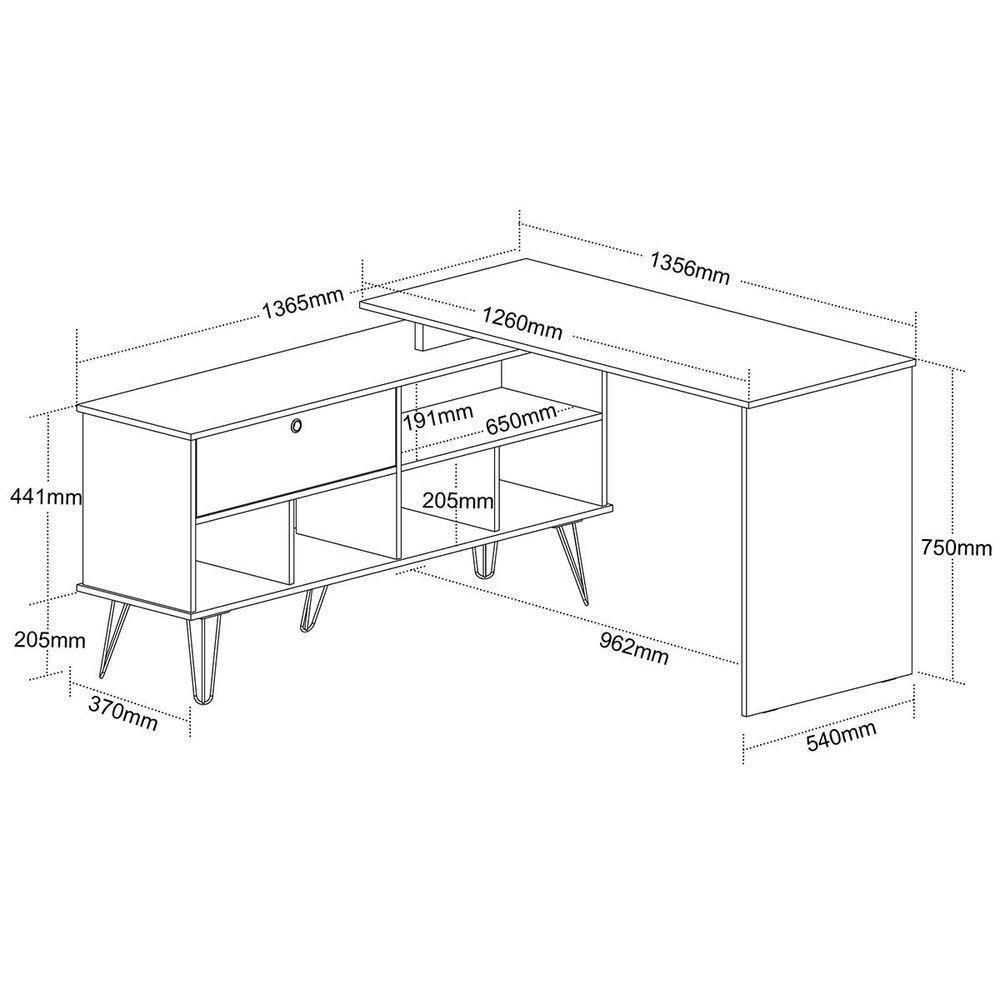Mesa Escrivaninha Em L Com Porta E 6 Nichos Hawaii Branco/grafito - 2