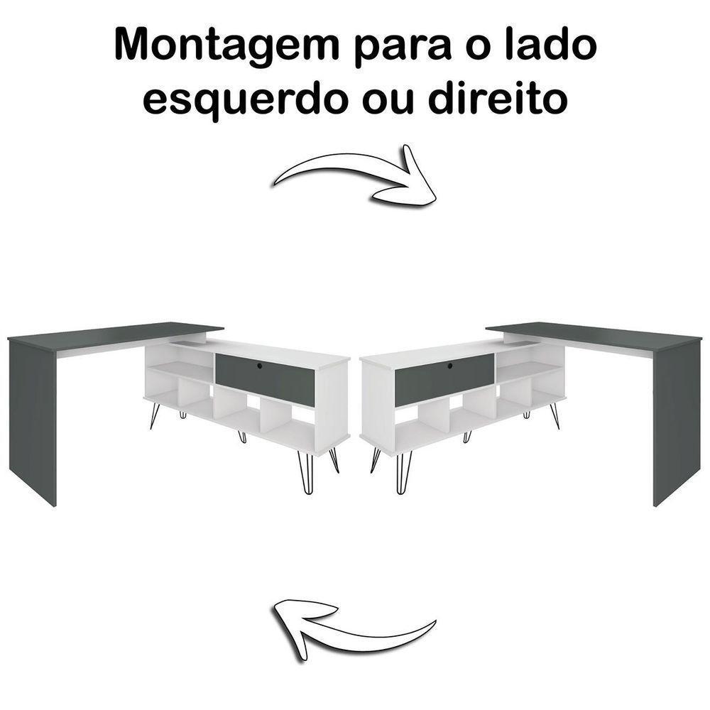 Mesa Escrivaninha Em L Com Porta E 6 Nichos Hawaii Branco/grafito - 3